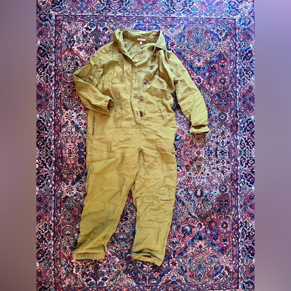 Linen ID studio coveralls in olive S/M